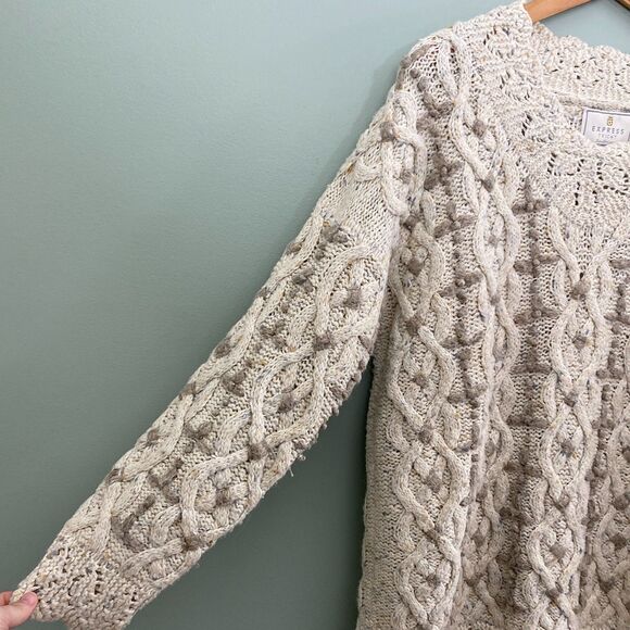Express Chunky Cable Knit Sweater Handknitted Oversized Womens Small Tan Cozy - Picture 4 of 10